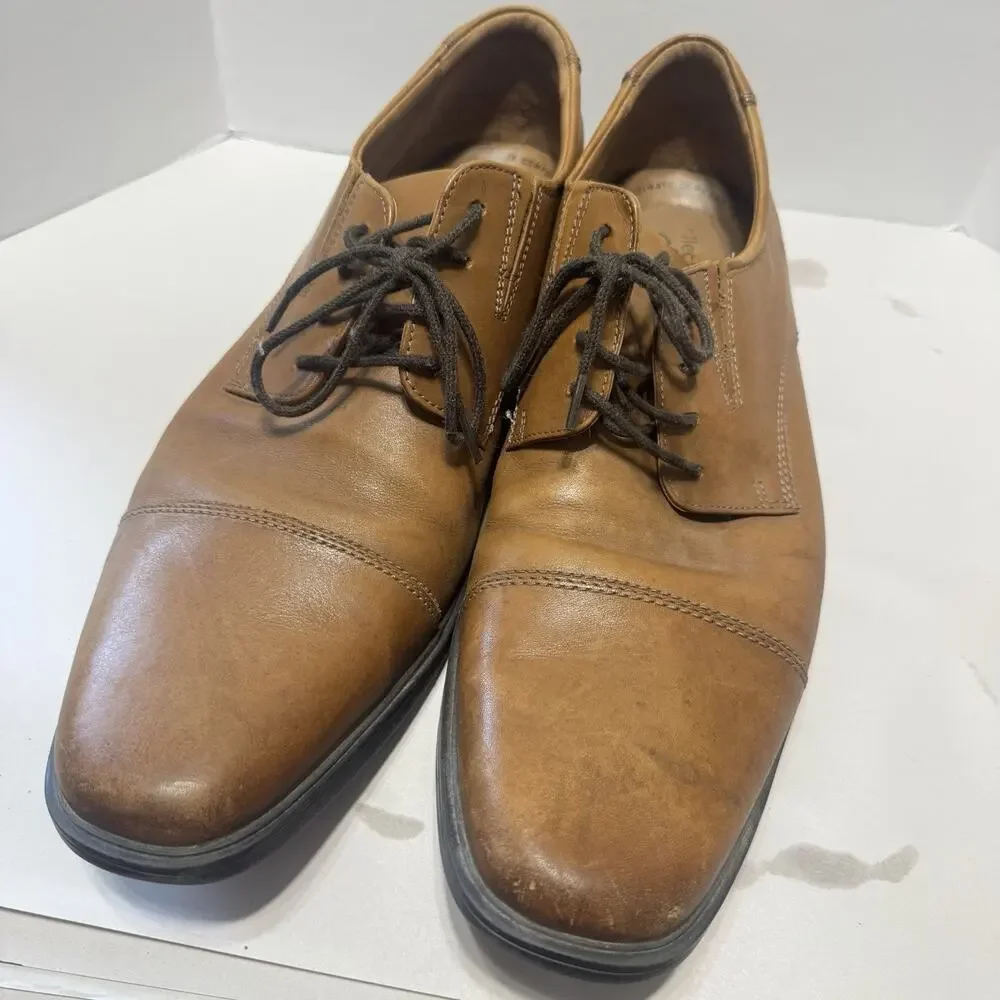 Clarks Collection Dress Shoes Mens Leather Oxford sz 12 Tilden‎ Cap Toe Lace Up